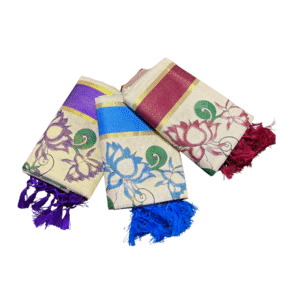 Ramsons Lotus Designed Tissue Single Set Mundu With Tassels - RM6497