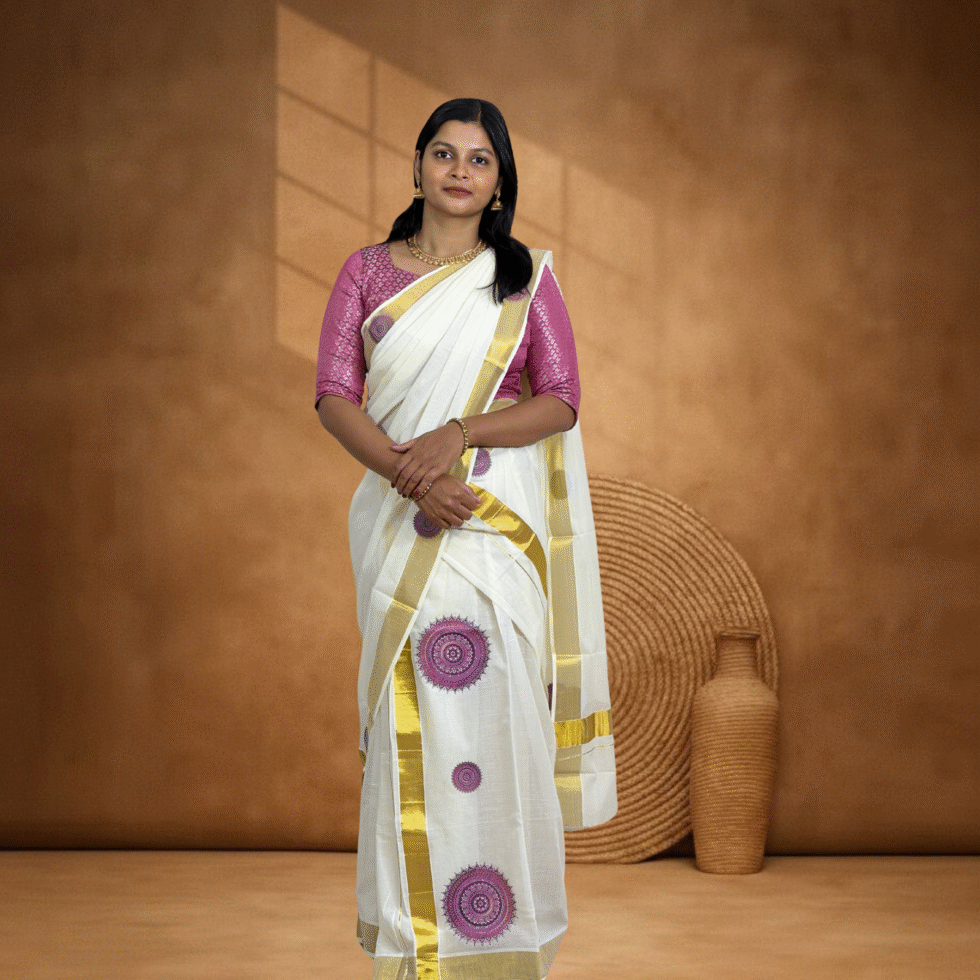 Ramsons Mandala Bloom Print Cotton Single Set Mundu - RM6079