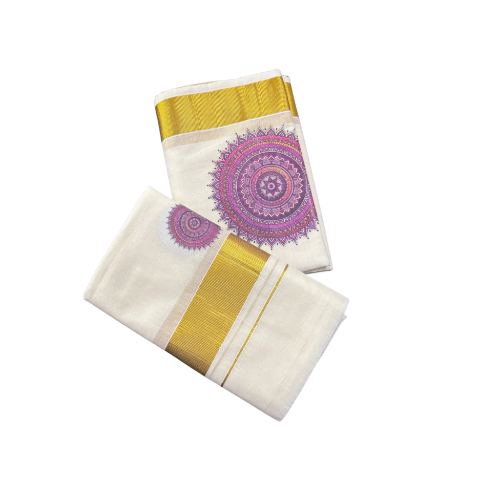 Ramsons Mandala Bloom Print Cotton Single Set Mundu - RM6079