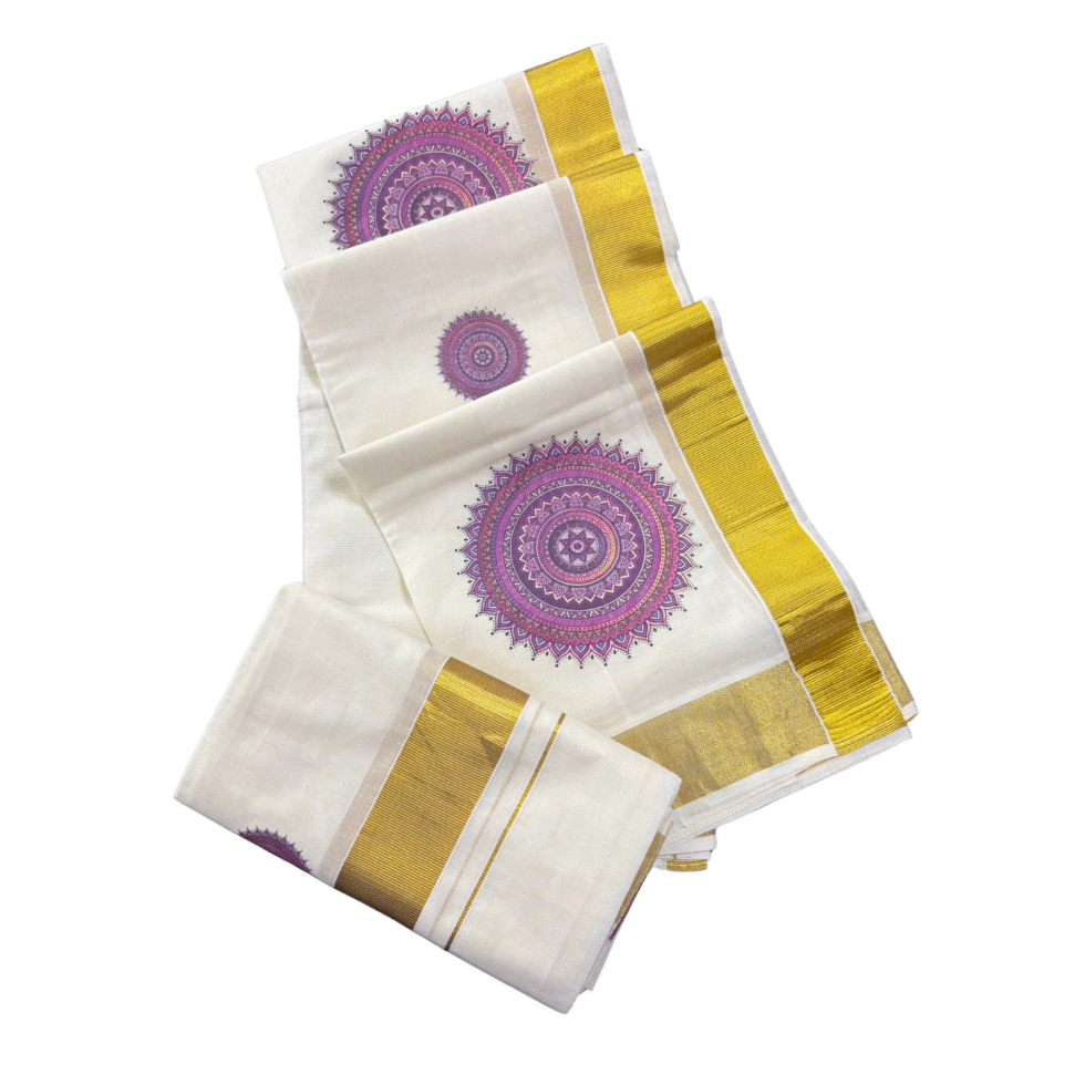 Ramsons Mandala Bloom Print Cotton Single Set Mundu - RM6079