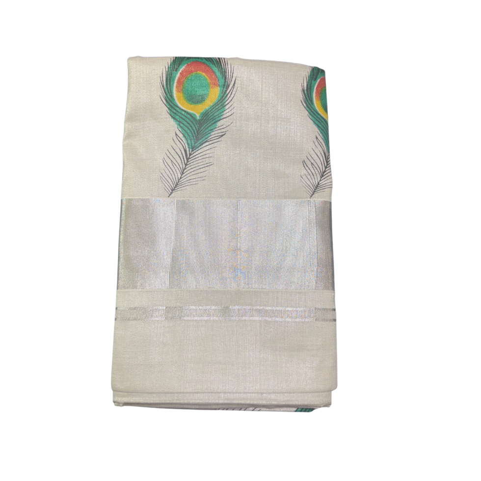 Ramsons Mayilpeeli Silver Tissue Set Saree - RM4217