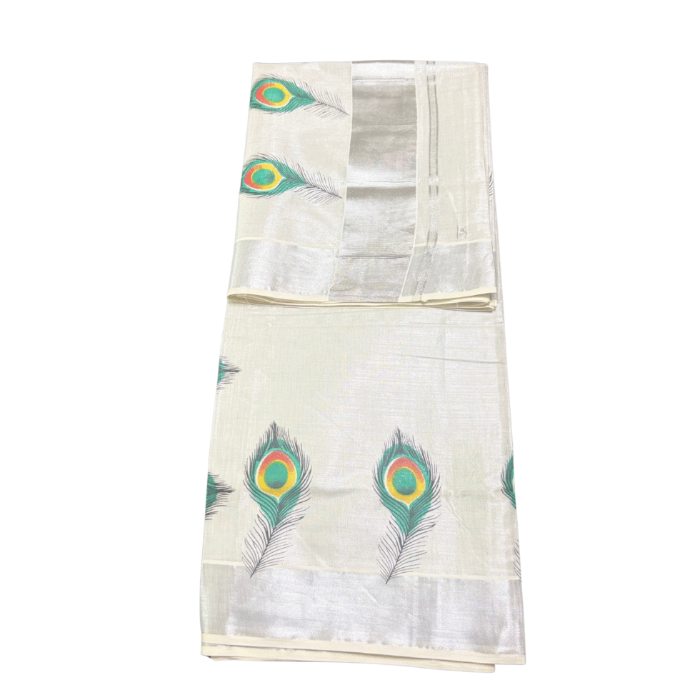 Ramsons Mayilpeeli Silver Tissue Set Saree - RM4217