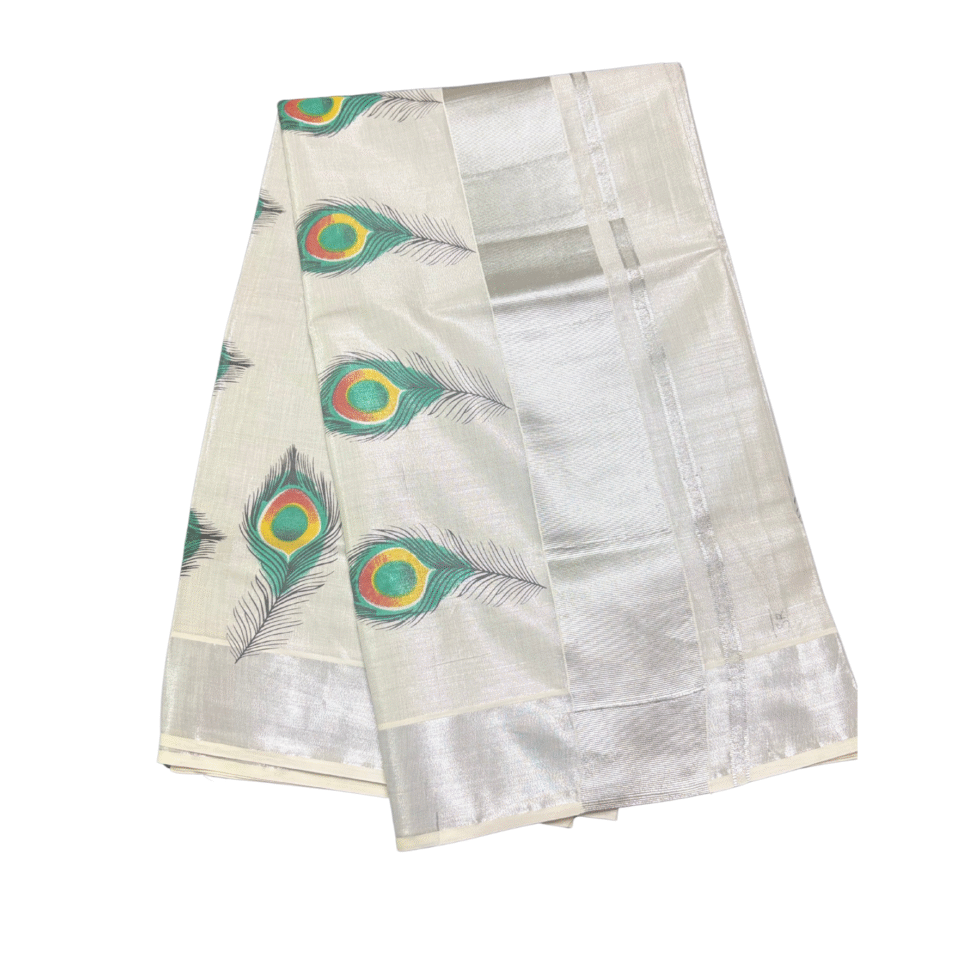 Ramsons Mayilpeeli Silver Tissue Set Saree - RM4217