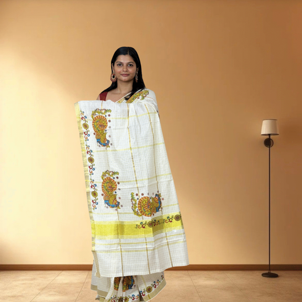 Ramsons Mayur Mural Print Cotton Set Saree - RM1865