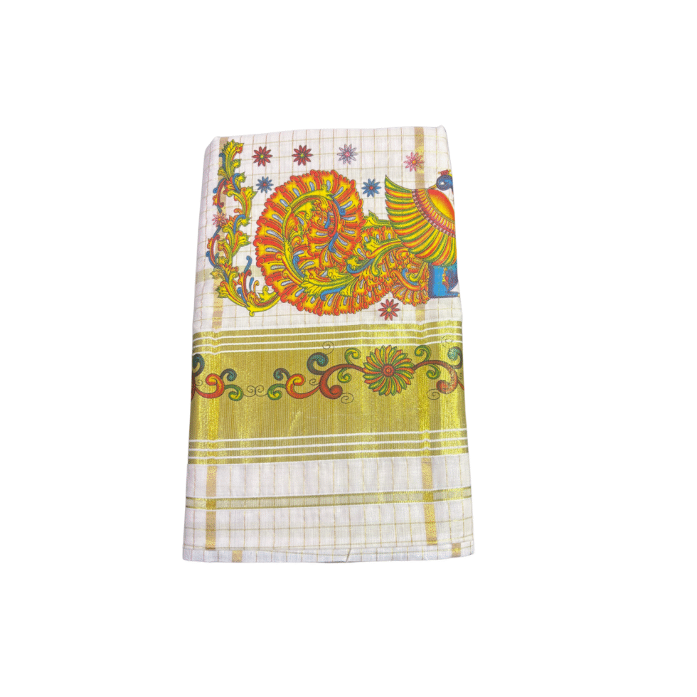 Ramsons Mayur Mural Print Cotton Set Saree - RM1865