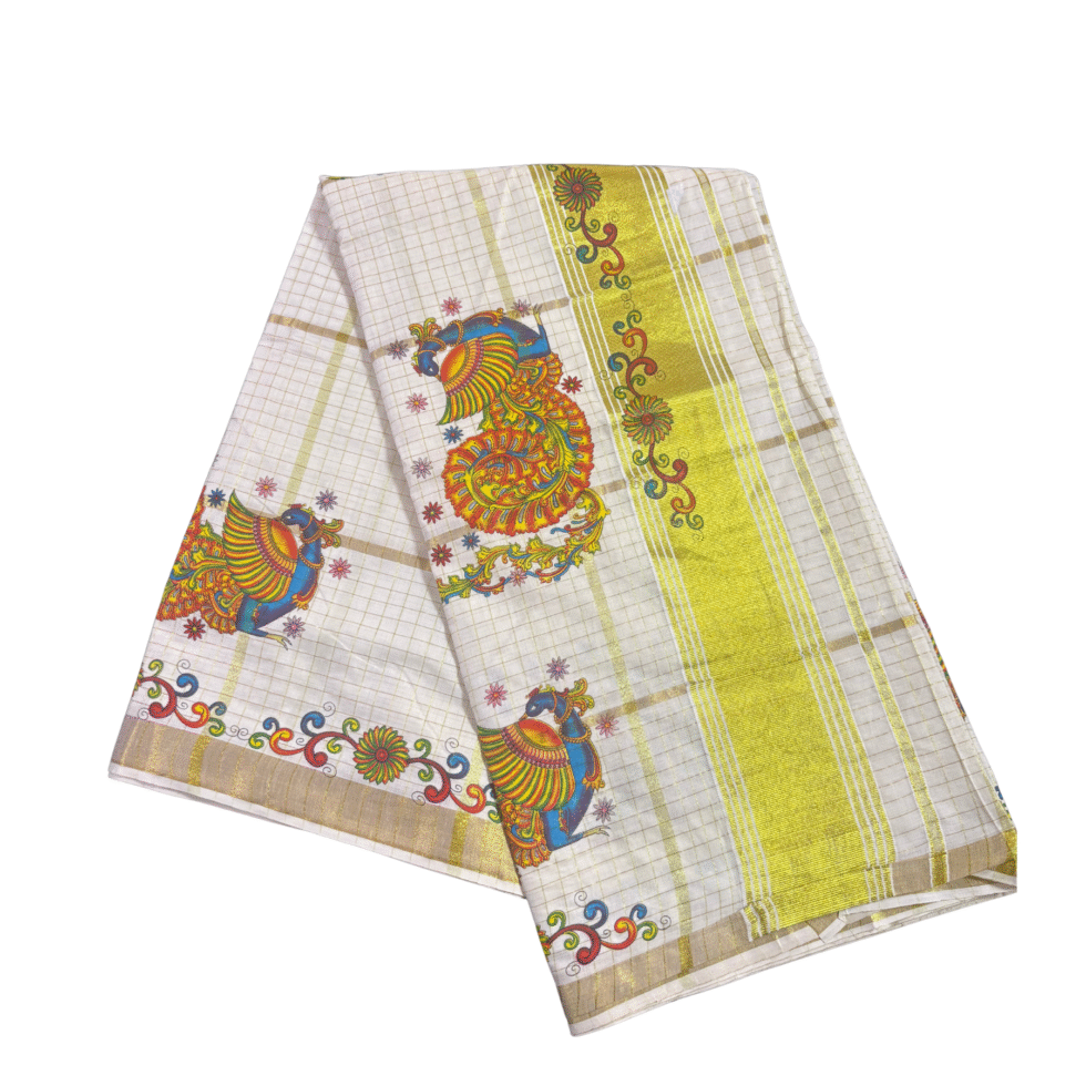 Ramsons Mayur Mural Print Cotton Set Saree - RM1865
