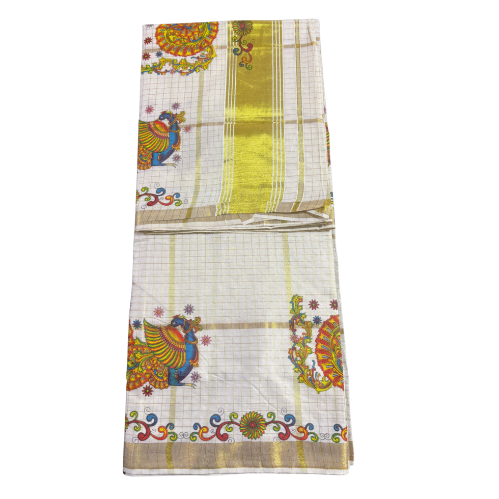 Ramsons Mayur Mural Print Cotton Set Saree - RM1865