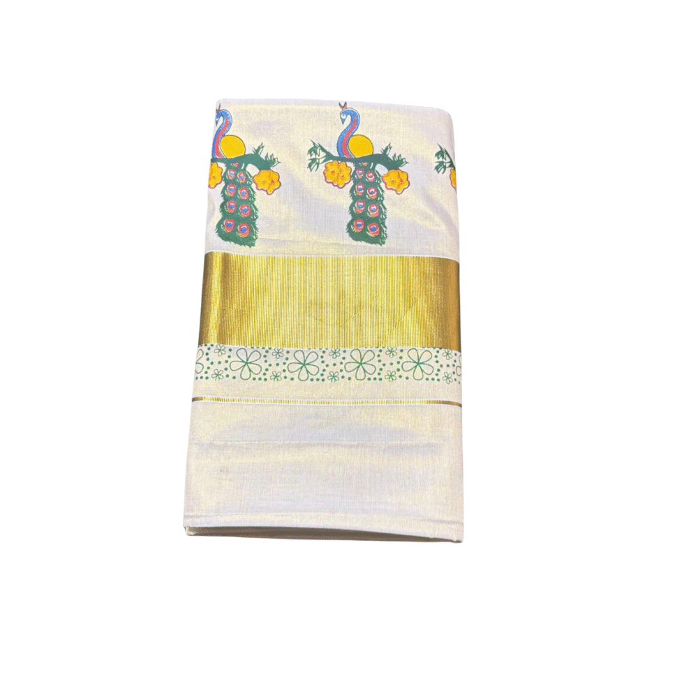 Ramsons Peacock Print Tissue Set Saree - RM4391