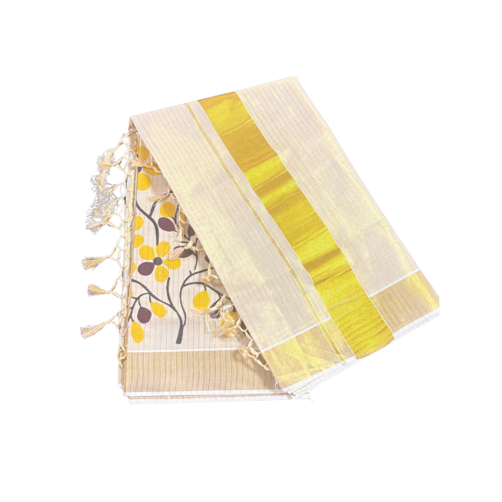 Ramsons Printed Tissue Set Saree With Tassels - RM4368