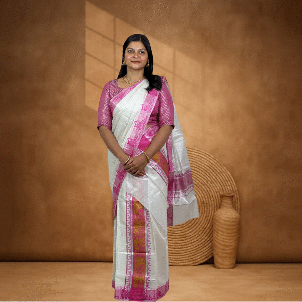 Ramsons Silver Tissue Single Set Mundu - RM97