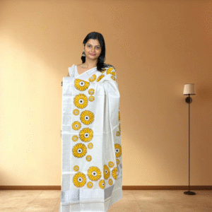 Ramsons Sunflower Print Silver Tissue Set Saree - RM4219