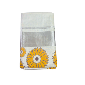 Ramsons Sunflower Print Silver Tissue Set Saree - RM4219