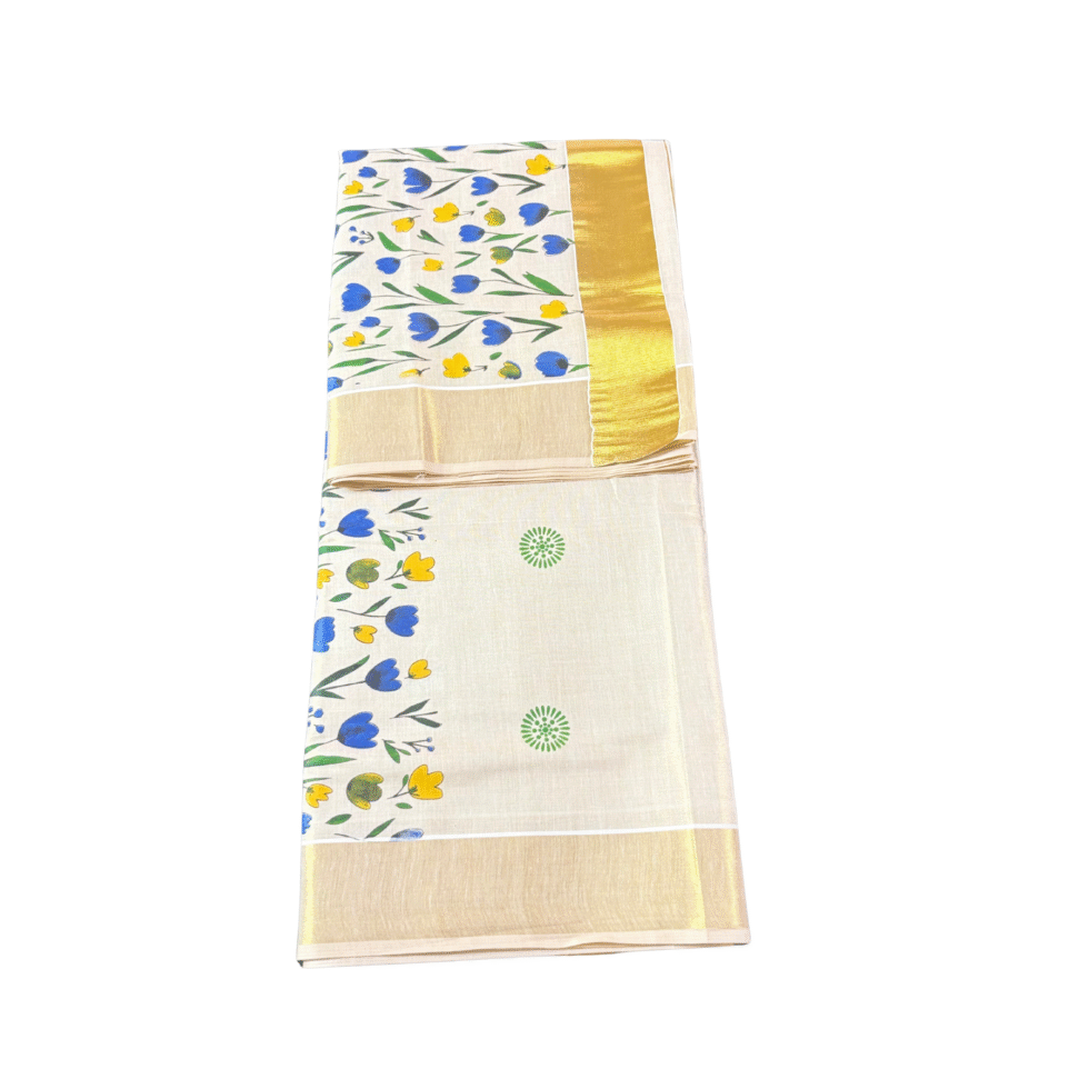 Ramsons Tulip Flower Printed Tissue Set Saree - RM4392